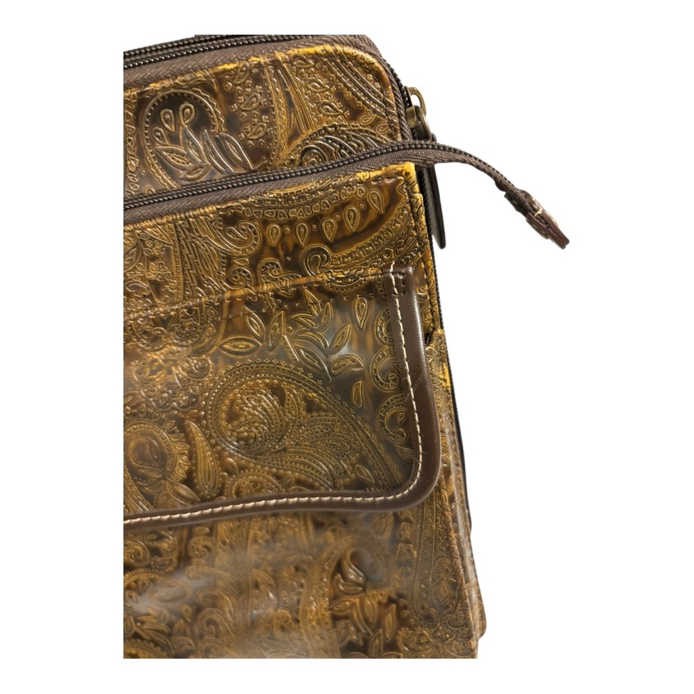 Relic by Fossil embossed paisley earthy rustic crossbody bohemian hobo bag. - Picture 7 of 9